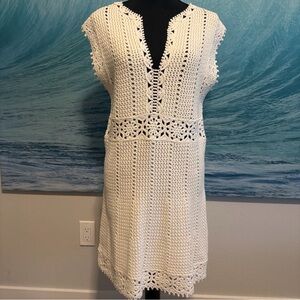 Maje Cream Crochet V-Neck Dress and Beach Cover-Up